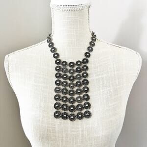 Chico's Silver Cascading Chain Mail Bib Necklace